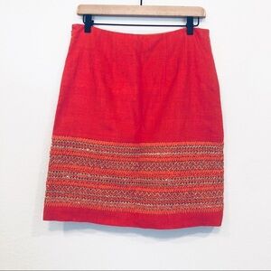 🔥 Per Se orange silk embroidered Raffia skirt sz6